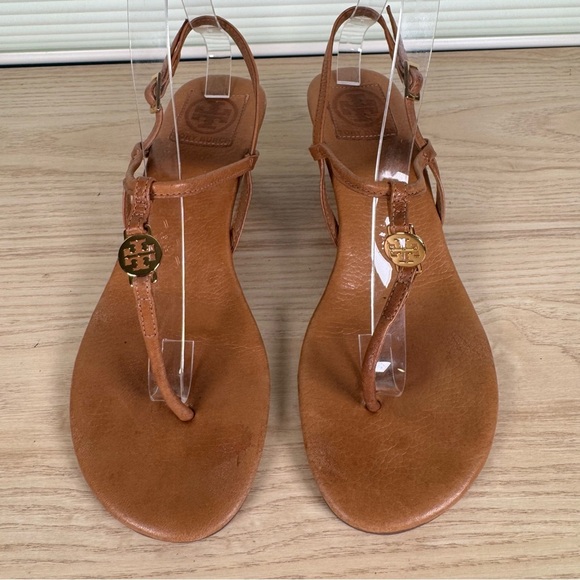 Tory Burch Emmy Brown leather wedge sandals size 8.5 - Picture 2 of 8